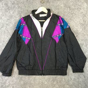 Vintage 90s Windbreaker Jacket Women MP Black Nylon Piping Colorblock Oversized